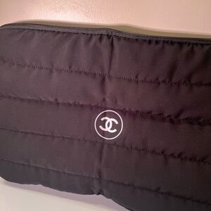 CHANEL Beaute Black Quilted Beauty Pouch or Laptop Bag 15.5x11” NWT
